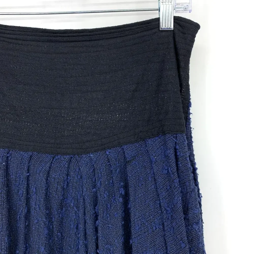 VTG Laise Adzer Pull On Midi Skirt Womens Sz Large Blue Black Cotton Gauze Boho